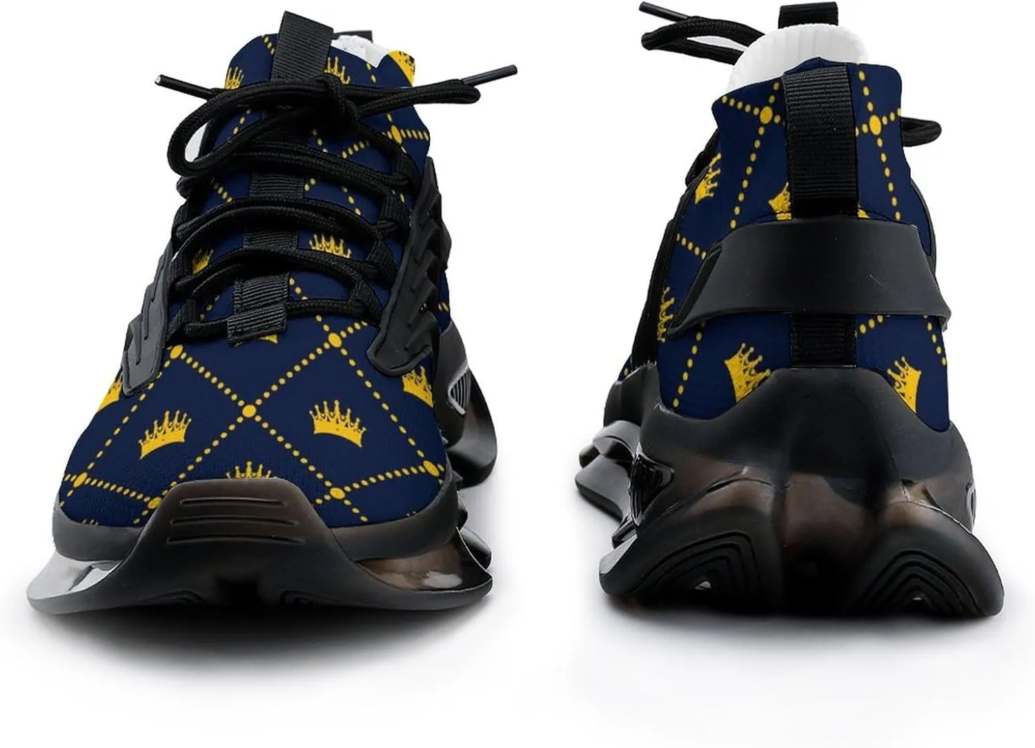 Navy Blue Pattern Yellow Crown Running Shoes Low Top Basketball Shoes for Men Tennis Sport Fitness Cross Trainers Walking Casual Hiking