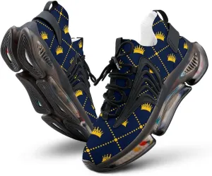 Navy Blue Pattern Yellow Crown Running Shoes Low Top Basketball Shoes for Men Tennis Sport Fitness Cross Trainers Walking Casual Hiking