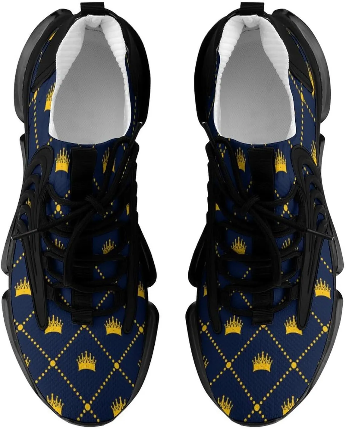 Navy Blue Pattern Yellow Crown Running Shoes Low Top Basketball Shoes for Men Tennis Sport Fitness Cross Trainers Walking Casual Hiking