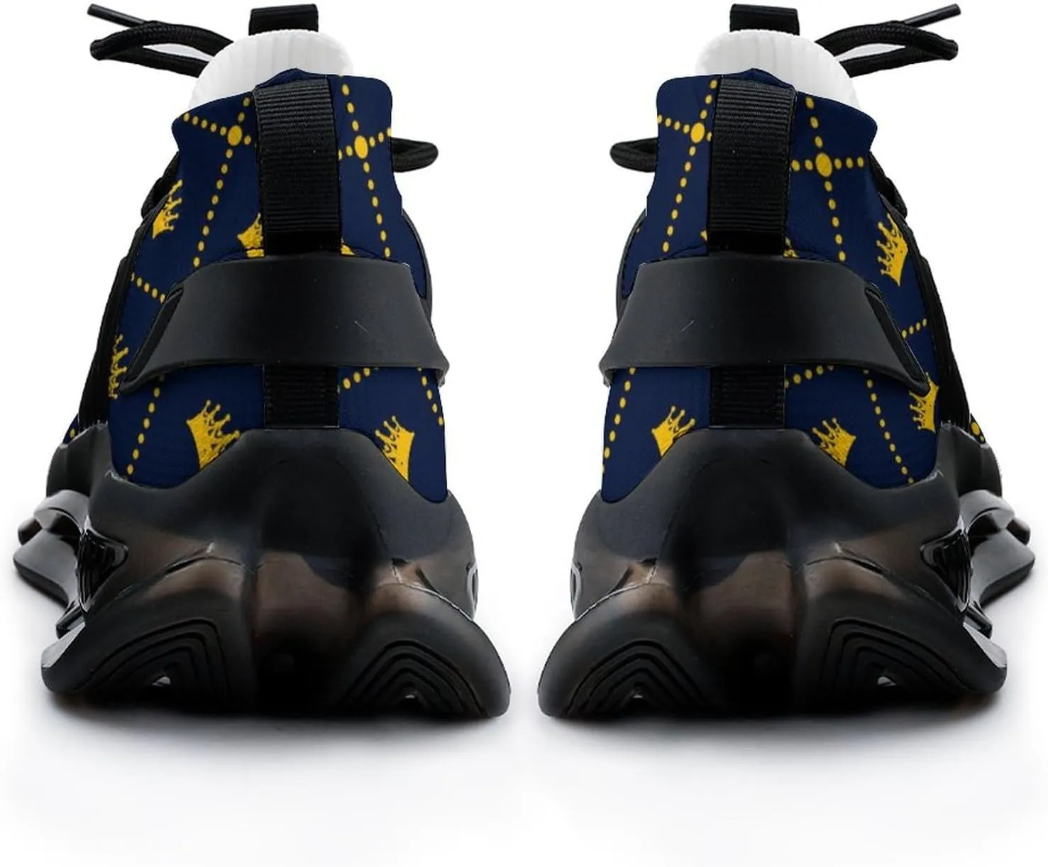 Navy Blue Pattern Yellow Crown Running Shoes Low Top Basketball Shoes for Men Tennis Sport Fitness Cross Trainers Walking Casual Hiking