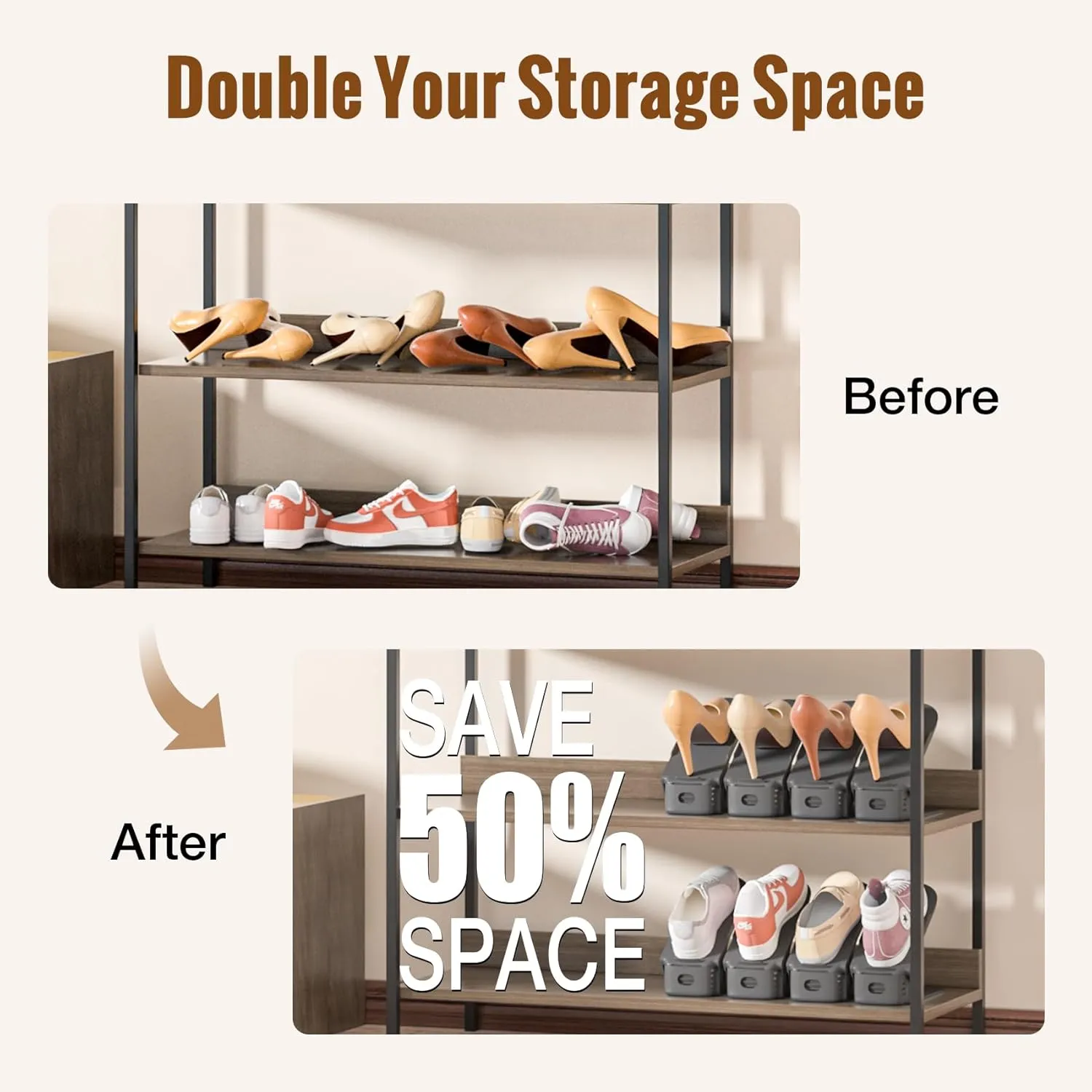 Neprock Shoe Slots Organizer, Shoe Rack Space Saver Organizador De Zapatos (12 Pack) Grey
