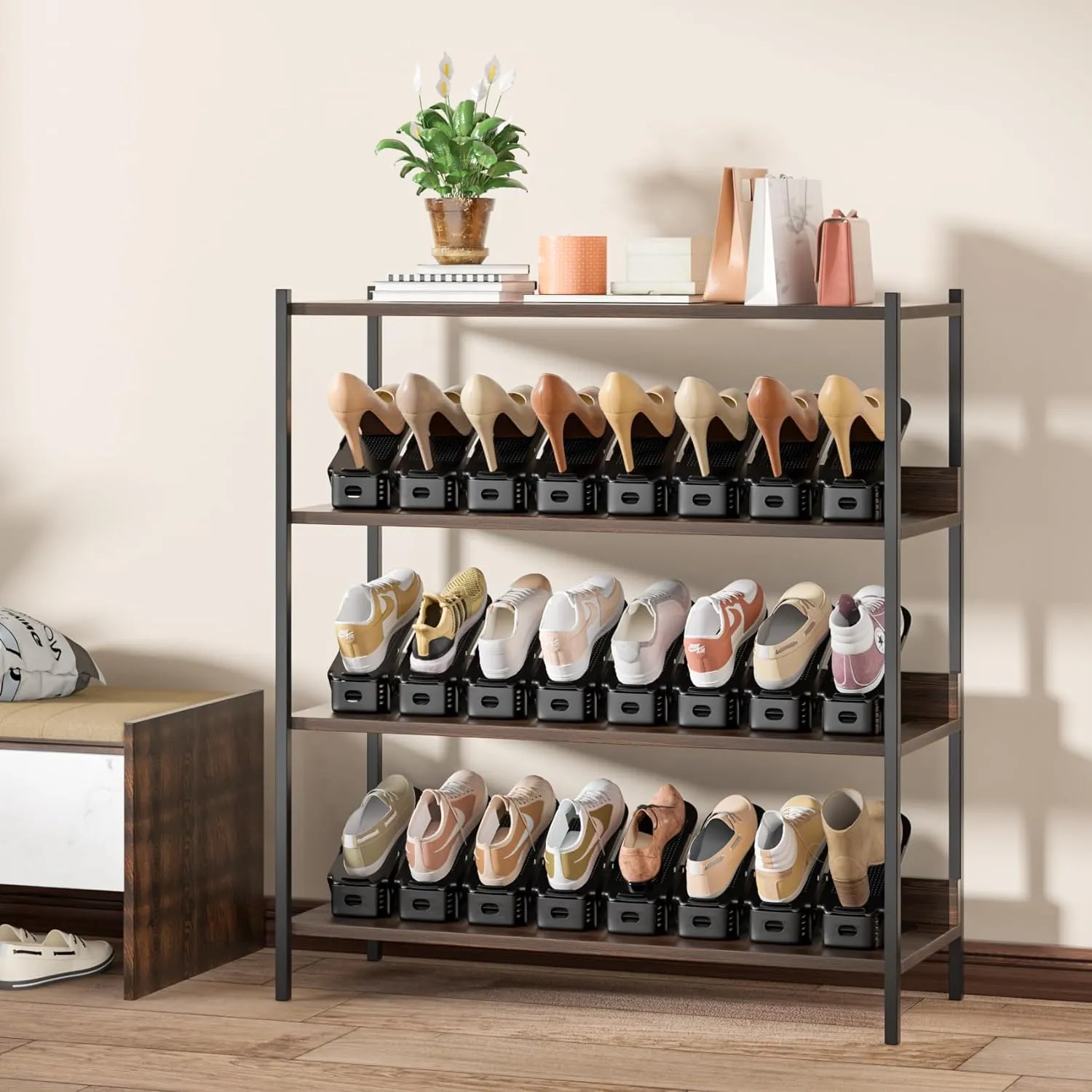 Neprock Shoe Slots Organizer,Shoe Storage Organizer Shoe Rack for Closet Organization,Shoe Slots Organizer De Zapatos Shoe Hoder Space Saver for Entryway(12 Pack)(Black)