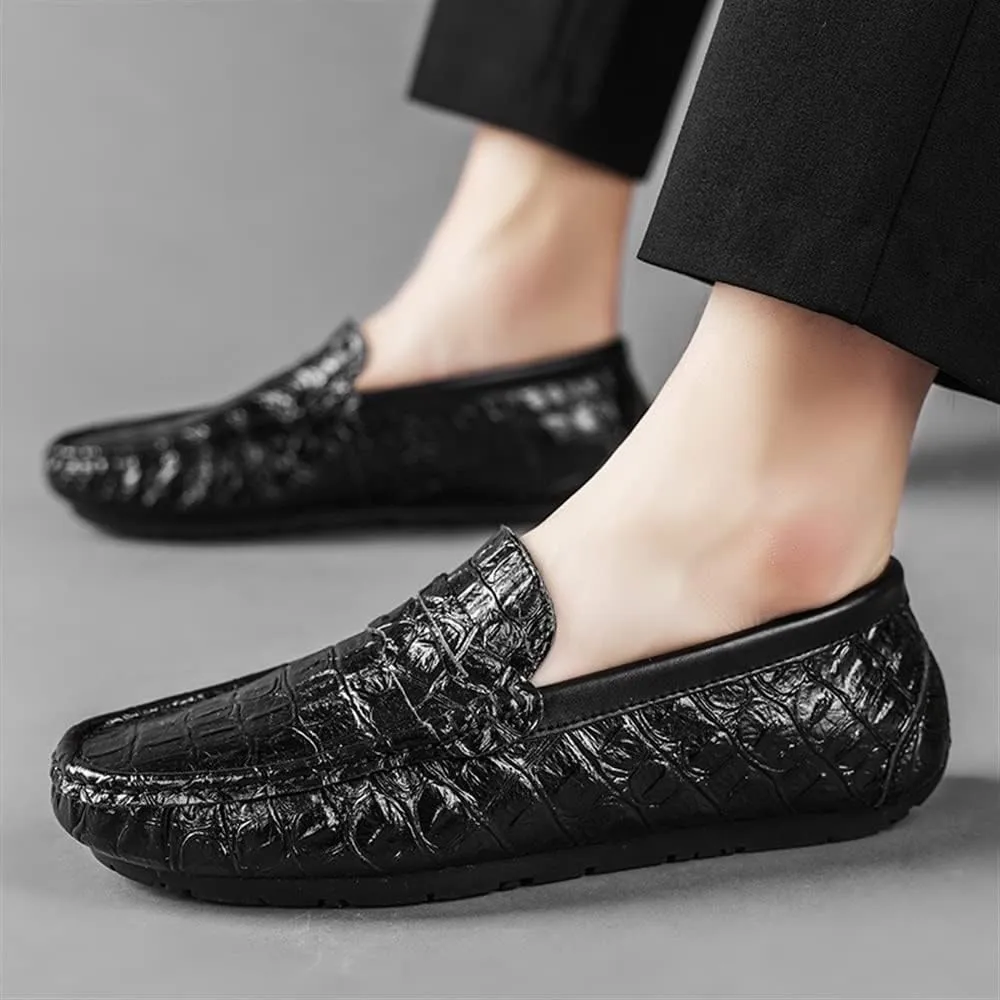 New Mens Loafers Penny Loafers Faux Crocodile Print Simple Leather Flat Heel Slip Resistant Flexible Prom Slip-on