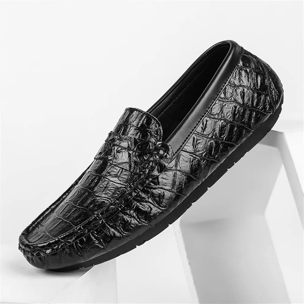 New Mens Loafers Penny Loafers Faux Crocodile Print Simple Leather Flat Heel Slip Resistant Flexible Prom Slip-on
