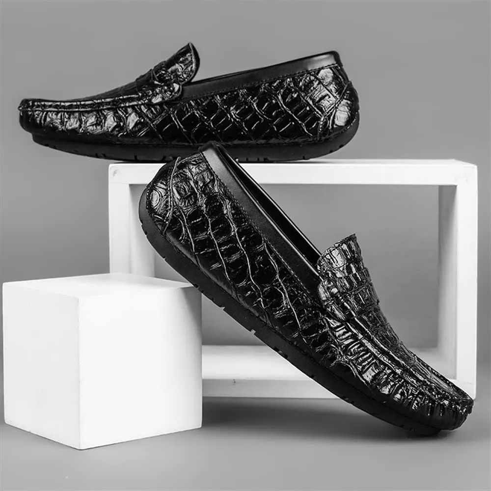 New Mens Loafers Penny Loafers Faux Crocodile Print Simple Leather Flat Heel Slip Resistant Flexible Prom Slip-on