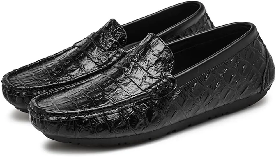 New Mens Loafers Penny Loafers Faux Crocodile Print Simple Leather Flat Heel Slip Resistant Flexible Prom Slip-on