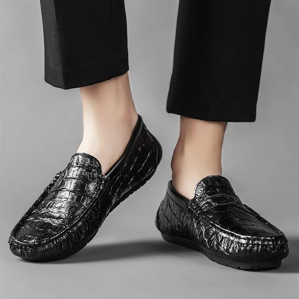 New Mens Loafers Penny Loafers Faux Crocodile Print Simple Leather Flat Heel Slip Resistant Flexible Prom Slip-on