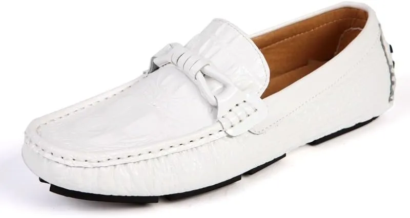 New Men's Loafers Round Toe Crocodile Print Driving Style Loafer Anti-Slip Comfortable Flexible Classic Walking Slip-on