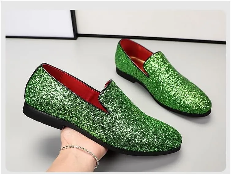 New Mens Loafers Shoe Pointed Toe Shiny PU Leather Smoking Shoes Slip Resistant Flat Heel Flexible Fashion Slip-on