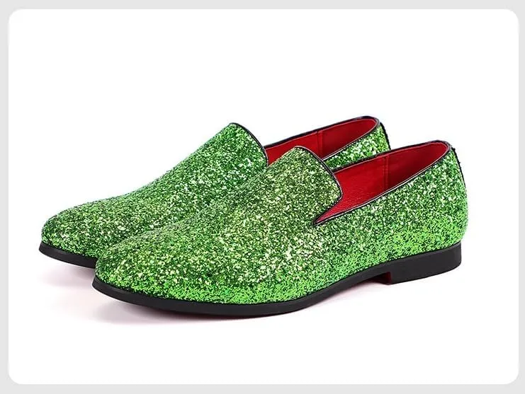 New Mens Loafers Shoe Pointed Toe Shiny PU Leather Smoking Shoes Slip Resistant Flat Heel Flexible Fashion Slip-on