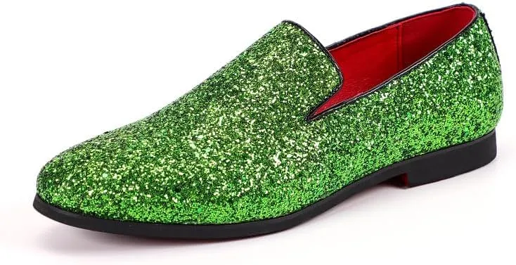 New Mens Loafers Shoe Pointed Toe Shiny PU Leather Smoking Shoes Slip Resistant Flat Heel Flexible Fashion Slip-on