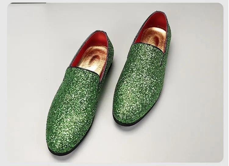 New Mens Loafers Shoe Pointed Toe Shiny PU Leather Smoking Shoes Slip Resistant Flat Heel Flexible Fashion Slip-on