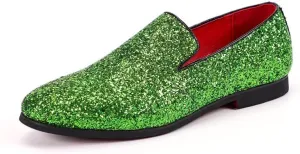 New Mens Loafers Shoe Pointed Toe Shiny PU Leather Smoking Shoes Slip Resistant Flat Heel Flexible Fashion Slip-on