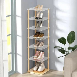 NiHome 7-Tier Vertical Acrylic Shoe Rack, Easy No-Tool Assembly Space-Saving Shoe Organizer for Entryways, Closets, Dorm Rooms, 11"x10.5"x41" Versatile Storage for Shoes, Boots, Books and More