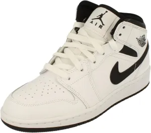 NIKE Air Jordan 1 Mid Big Kids' Shoes (DQ8423-132, White/Black-White-Black) Size 5