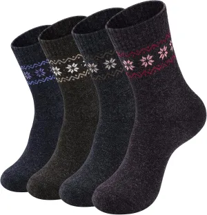 NinetoFiveLife Pack of 4 Womens Wool Socks Winter Hiking Socks Thick Merino Wool Knit Outdoor Recreation Warm Soft and Comfortable