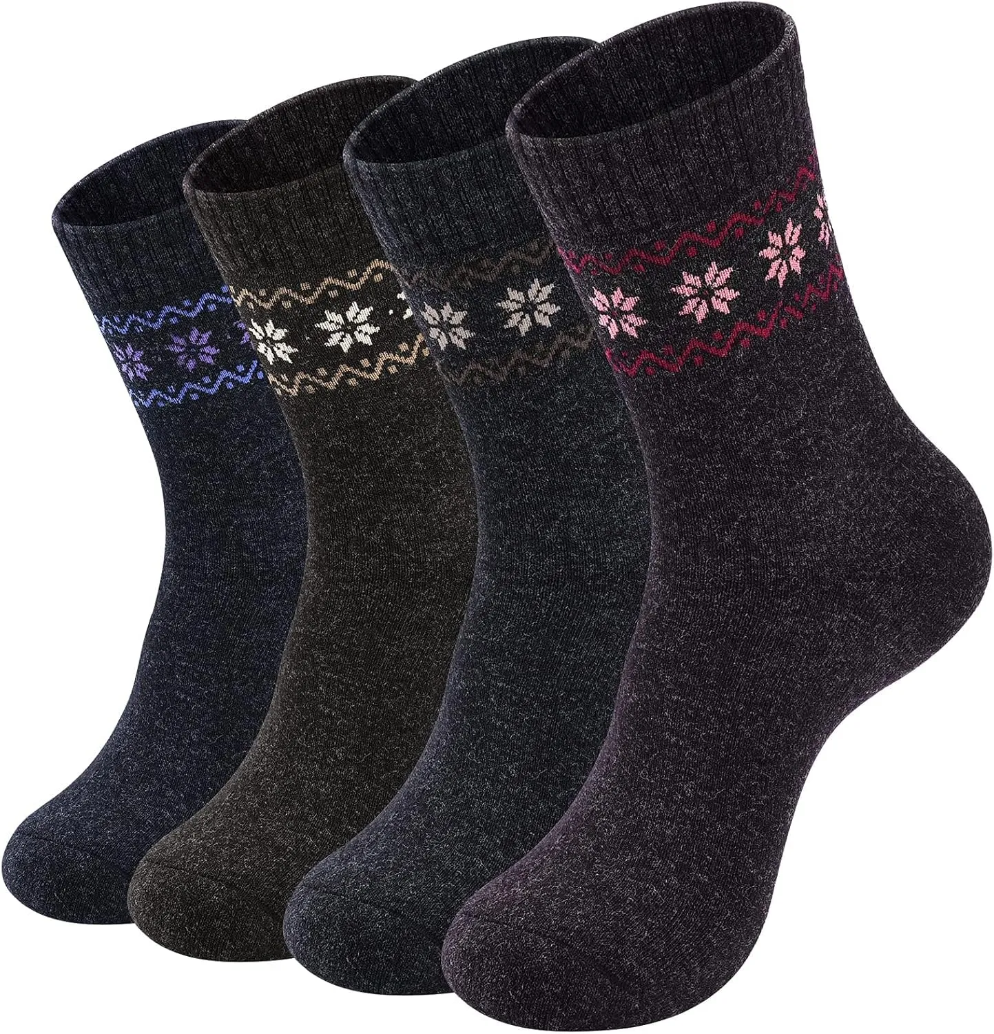 NinetoFiveLife Pack of 4 Womens Wool Socks Winter Hiking Socks Thick Merino Wool Knit Outdoor Recreation Warm Soft and Comfortable