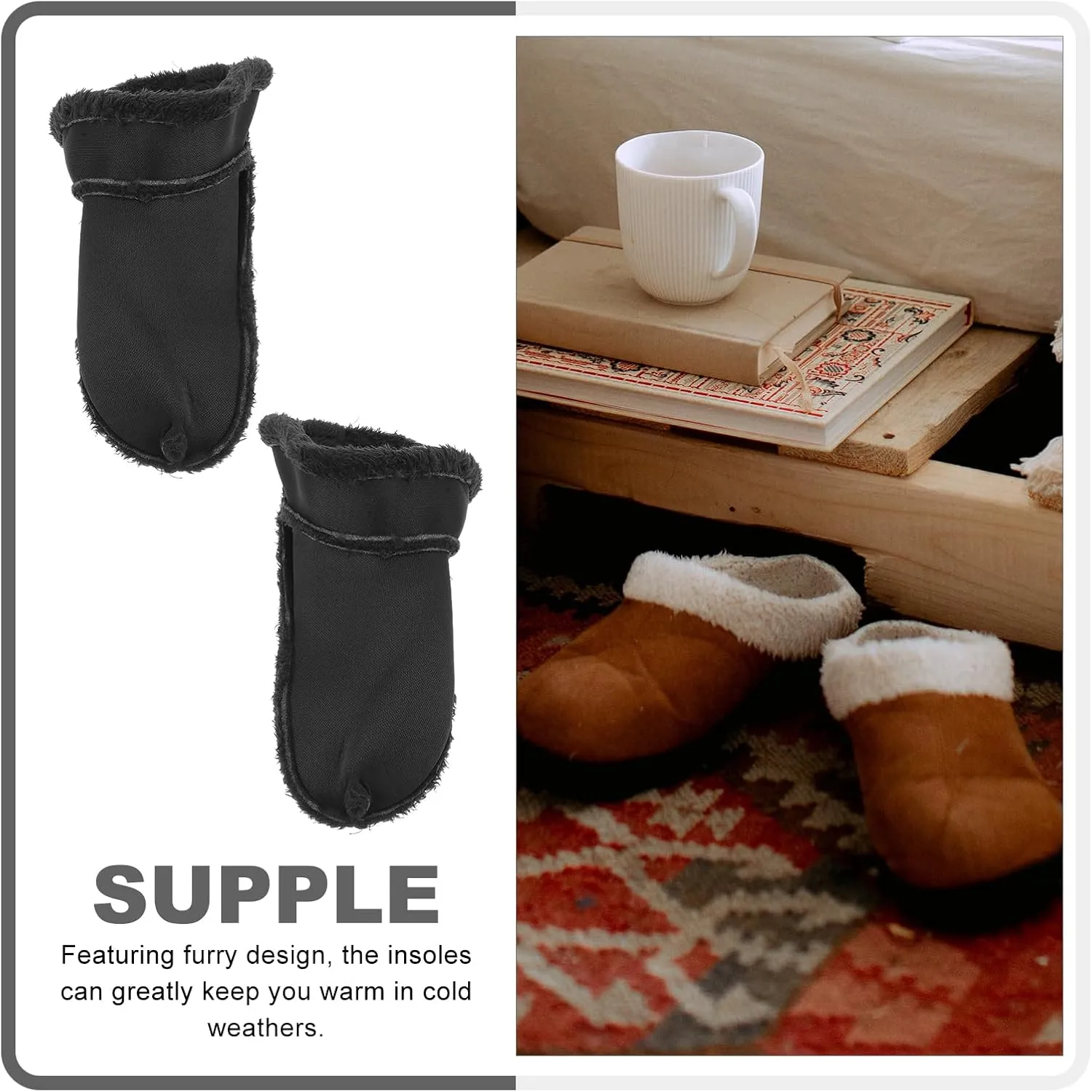 NOLITOY 2 Pairs Furry Liners Insoles Winter Fur Insert Shoe Liners Sole Warm Removable Furry Liners House Slippers Fleece for Outdoor Indoor 39-40