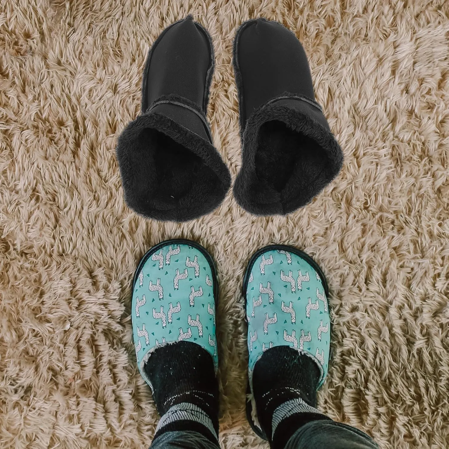 NOLITOY 2 Pairs Furry Liners Insoles Winter Fur Insert Shoe Liners Sole Warm Removable Furry Liners House Slippers Fleece for Outdoor Indoor Black 35-36