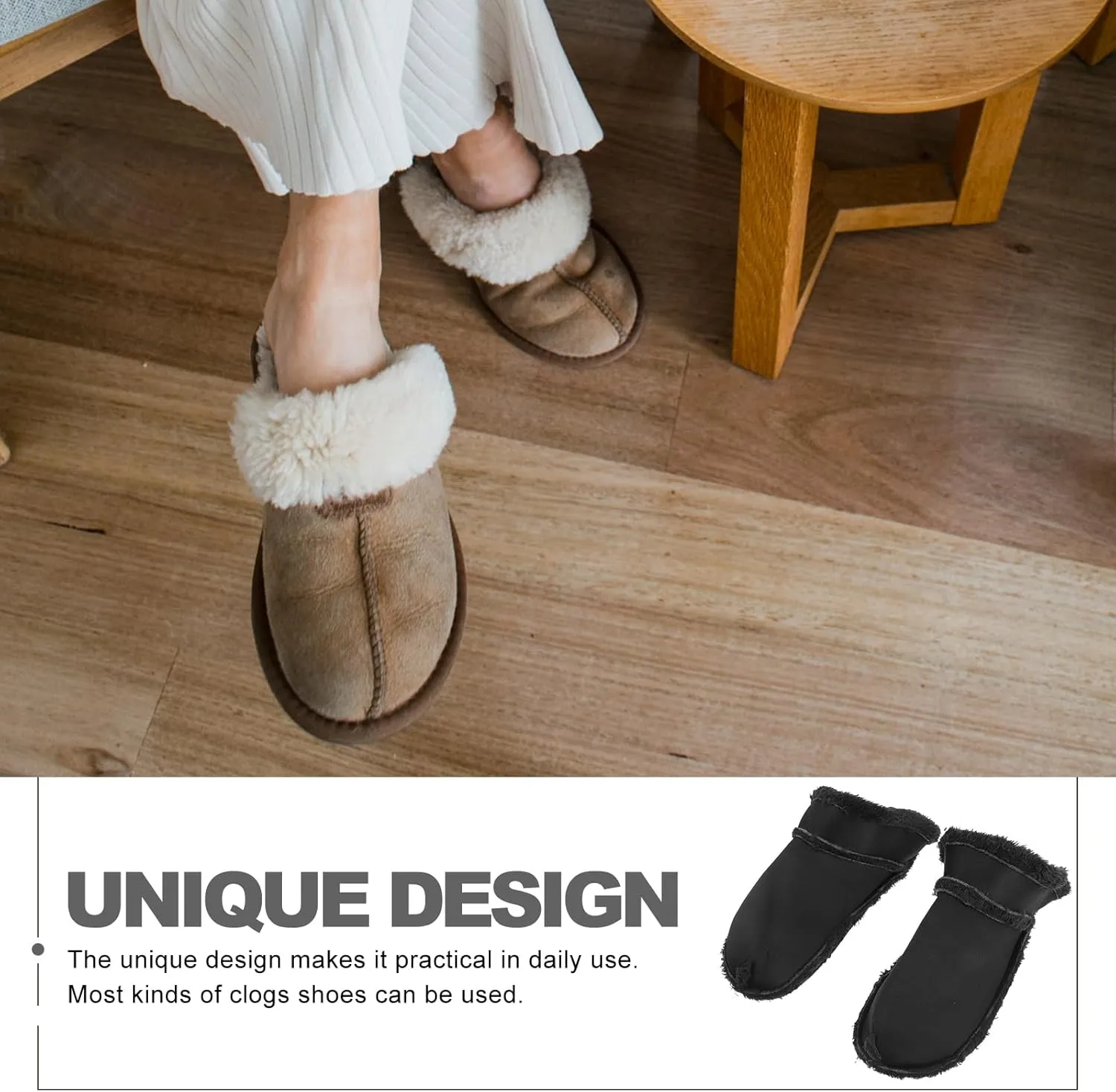NOLITOY 2 Pairs Furry Liners Insoles Winter Fur Insert Shoe Liners Sole Warm Removable Furry Liners House Slippers Fleece for Outdoor Indoor Black 35-36