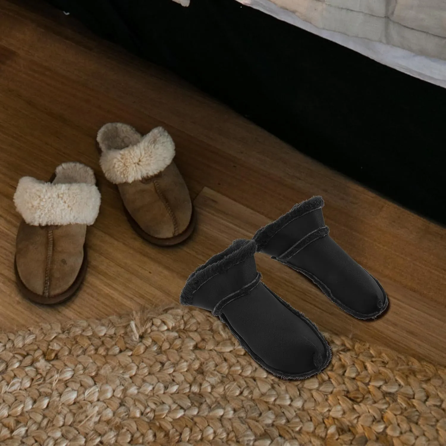 NOLITOY 2 Pairs Furry Liners Insoles Winter Fur Insert Shoe Liners Sole Warm Removable Furry Liners House Slippers Fleece for Outdoor Indoor Black 35-36