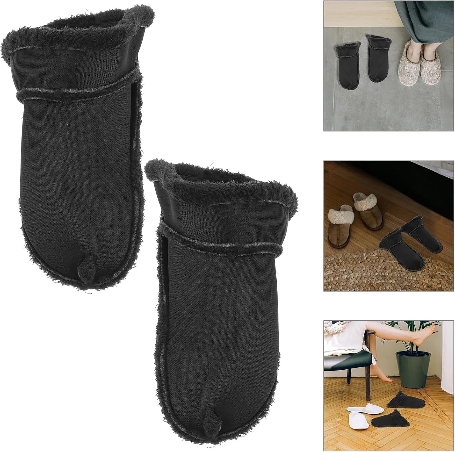 NOLITOY 2 Pairs Furry Liners Insoles Winter Fur Insert Shoe Liners Sole Warm Removable Furry Liners House Slippers Fleece for Outdoor Indoor Black 35-36