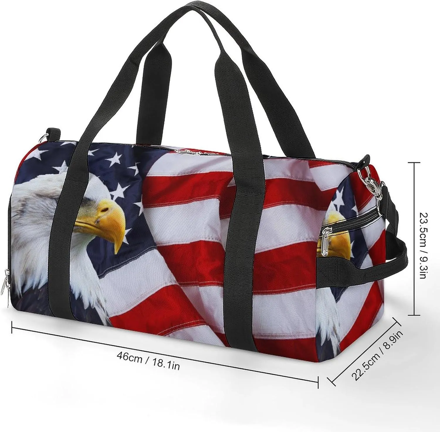 North US Bald Eagle with Flag Gym Bag-Workout Organizer with Water Resistant Compartments for Gym Lovers, style-16-4