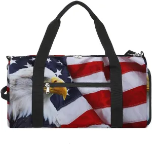 North US Bald Eagle with Flag Gym Bag-Workout Organizer with Water Resistant Compartments for Gym Lovers, style-16-4