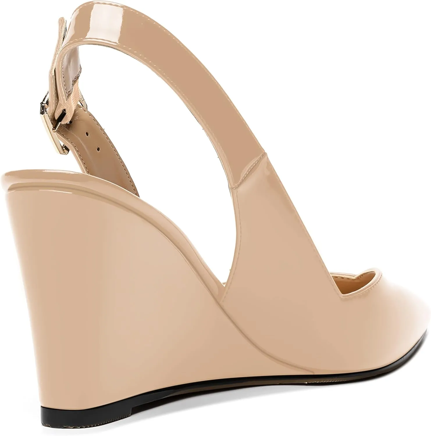 NUMALEO Womens Ankle Strap Bridal Buckle Pointed Toe Dress Patent Wedge High Heel Pumps Shoes 3.3 Inch