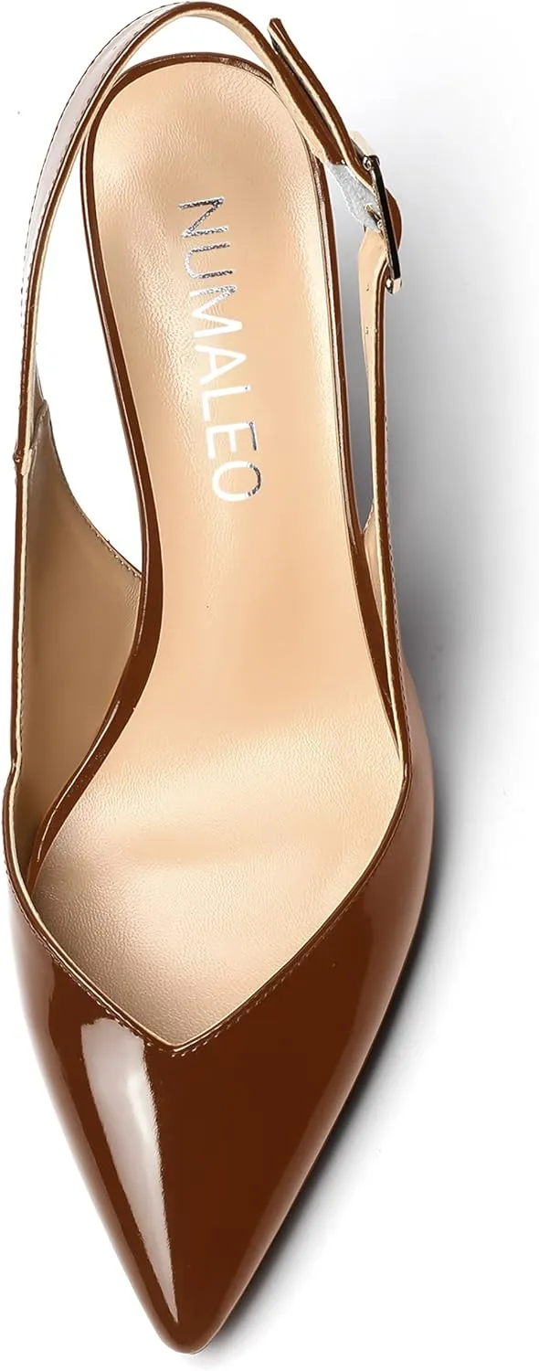 NUMALEO Womens Ankle Strap Bridal Buckle Pointed Toe Dress Patent Wedge High Heel Pumps Shoes 3.3 Inch