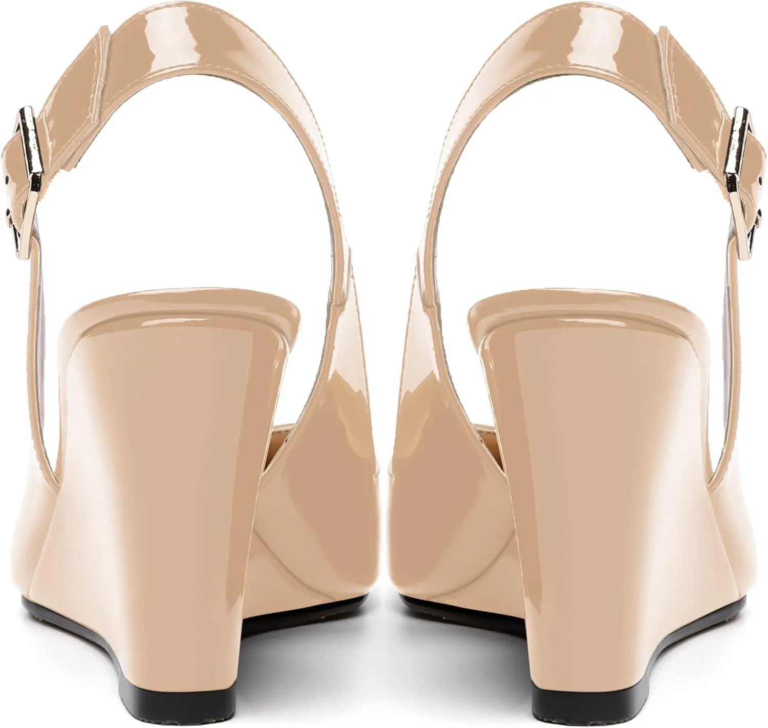 NUMALEO Womens Ankle Strap Bridal Buckle Pointed Toe Dress Patent Wedge High Heel Pumps Shoes 3.3 Inch