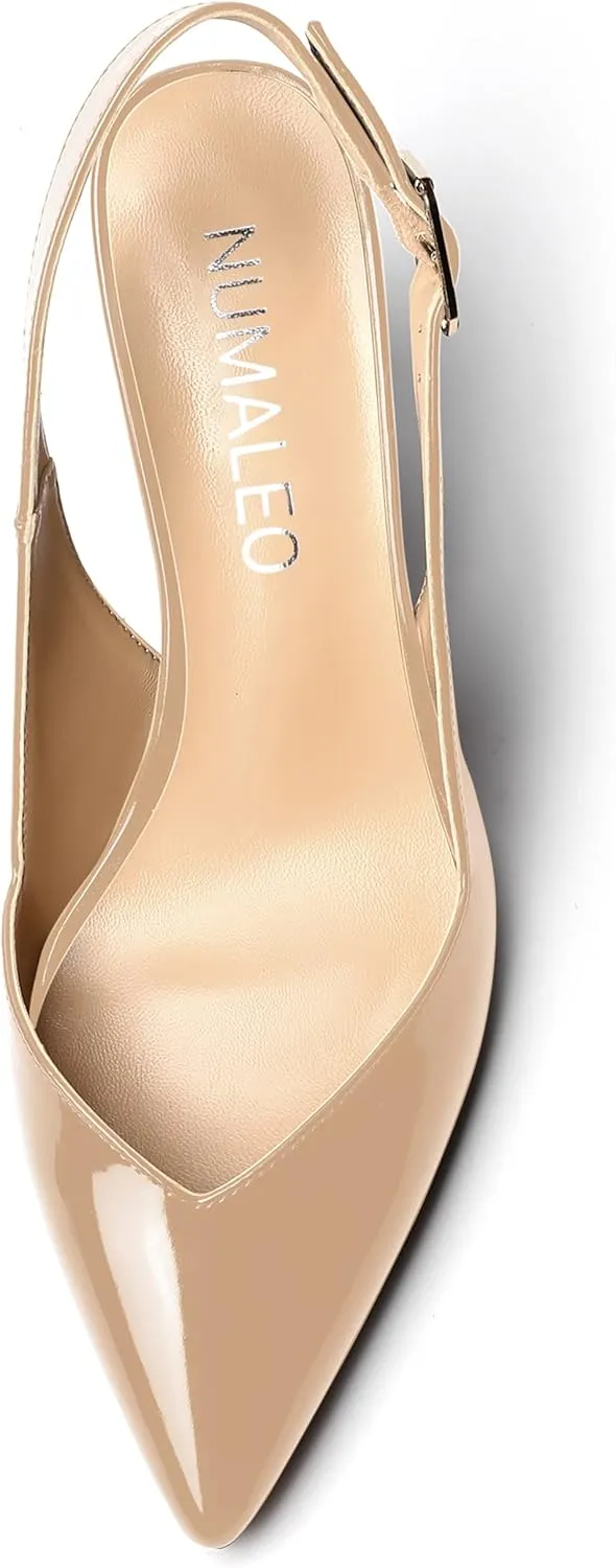 NUMALEO Womens Ankle Strap Bridal Buckle Pointed Toe Dress Patent Wedge High Heel Pumps Shoes 3.3 Inch