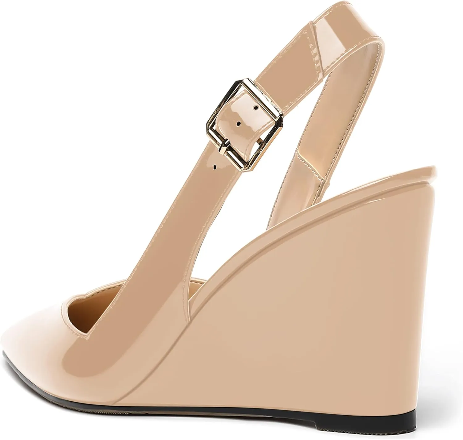 NUMALEO Womens Ankle Strap Bridal Buckle Pointed Toe Dress Patent Wedge High Heel Pumps Shoes 3.3 Inch