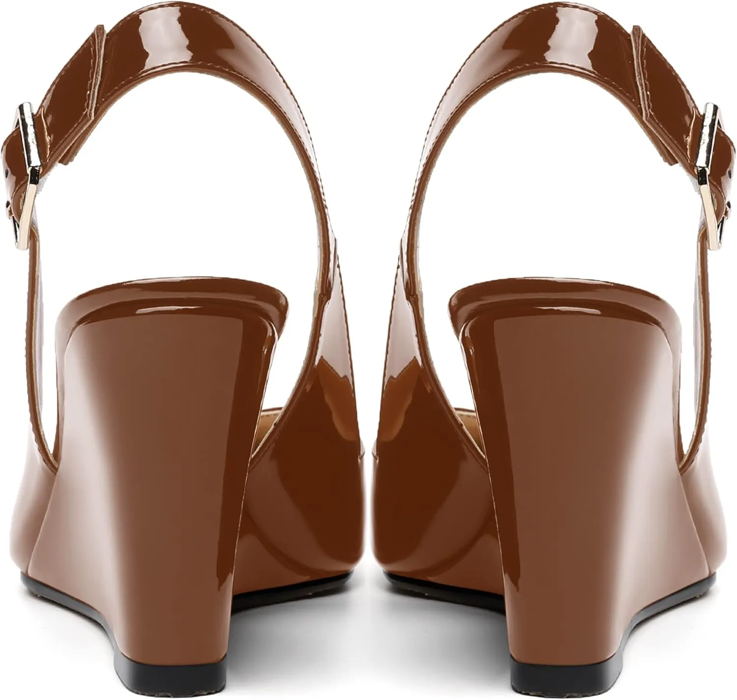 NUMALEO Womens Ankle Strap Bridal Buckle Pointed Toe Dress Patent Wedge High Heel Pumps Shoes 3.3 Inch