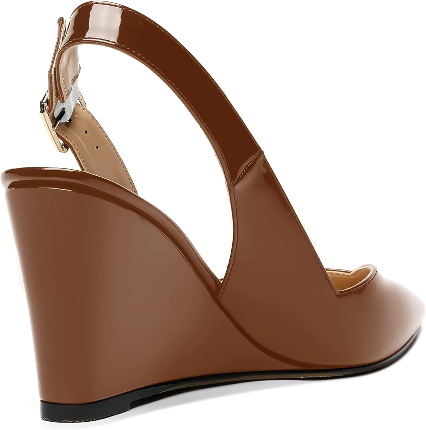 NUMALEO Womens Ankle Strap Bridal Buckle Pointed Toe Dress Patent Wedge High Heel Pumps Shoes 3.3 Inch