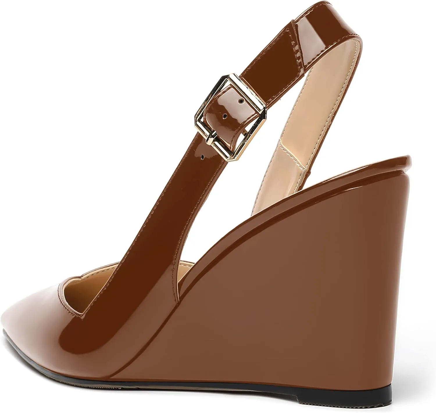 NUMALEO Womens Ankle Strap Bridal Buckle Pointed Toe Dress Patent Wedge High Heel Pumps Shoes 3.3 Inch