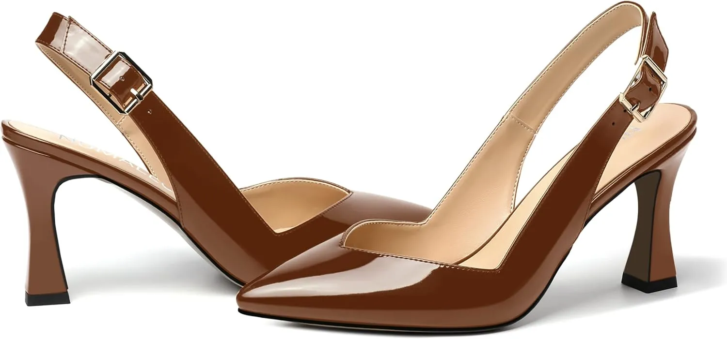 NUMALEO Womens Bridal Ankle Strap Pointed Toe Patent Buckle Fashion Spool High Heel Pumps Shoes 3.3 Inch