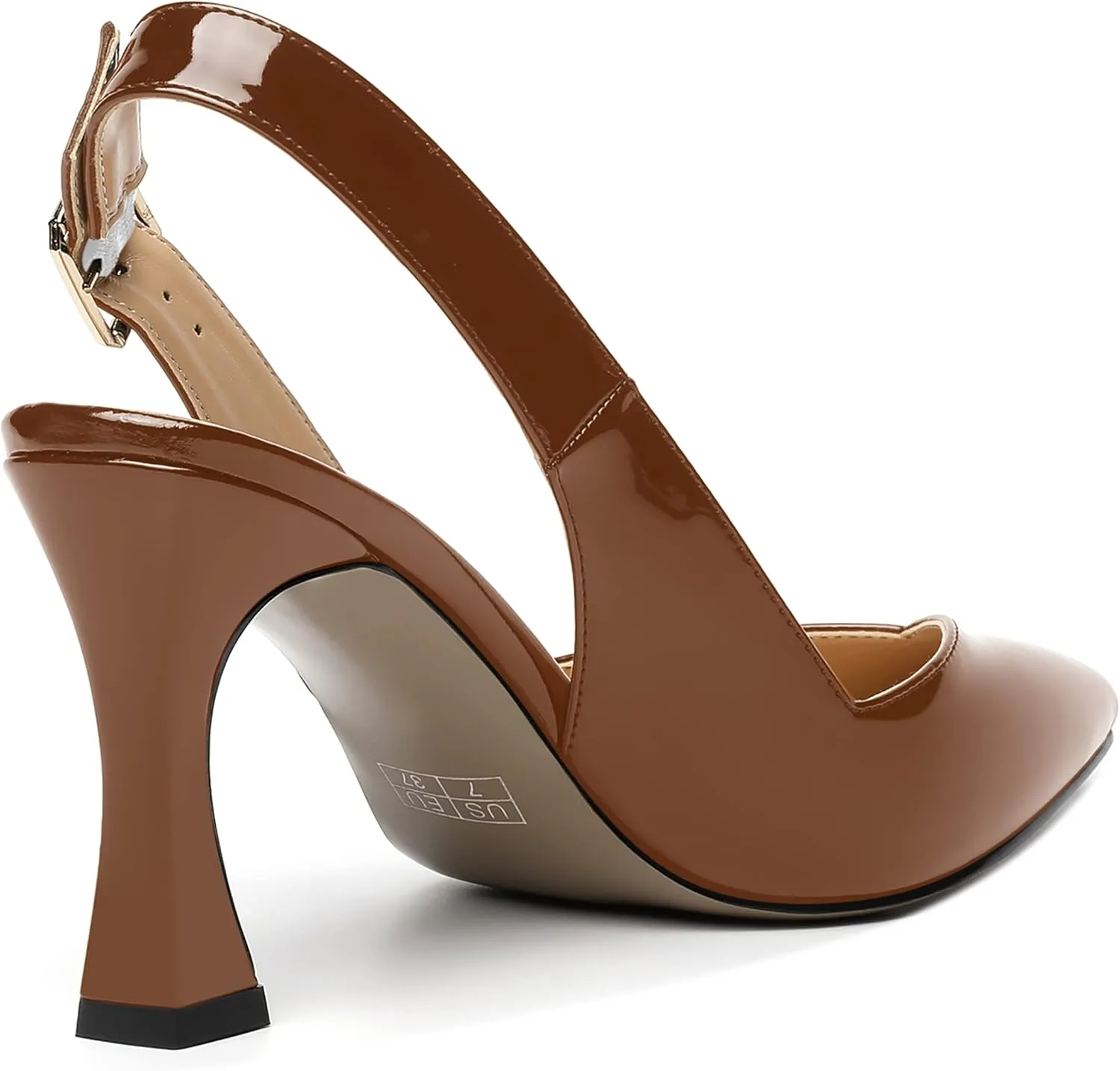 NUMALEO Womens Bridal Ankle Strap Pointed Toe Patent Buckle Fashion Spool High Heel Pumps Shoes 3.3 Inch
