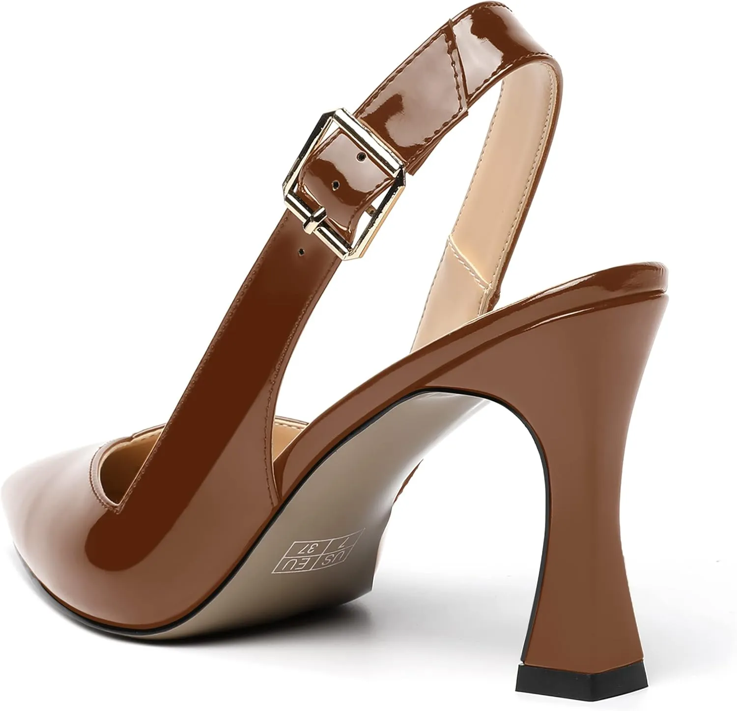 NUMALEO Womens Bridal Ankle Strap Pointed Toe Patent Buckle Fashion Spool High Heel Pumps Shoes 3.3 Inch