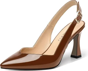 NUMALEO Womens Bridal Ankle Strap Pointed Toe Patent Buckle Fashion Spool High Heel Pumps Shoes 3.3 Inch