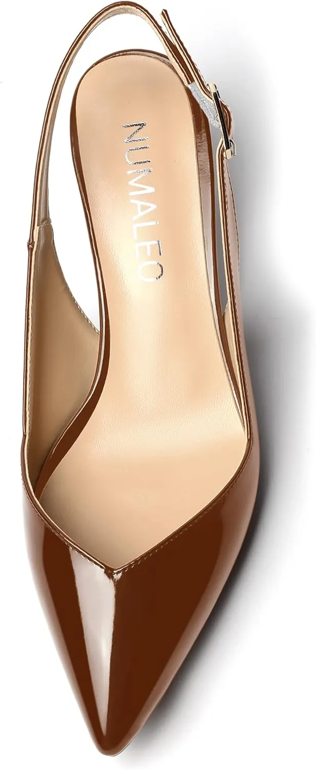 NUMALEO Womens Bridal Ankle Strap Pointed Toe Patent Buckle Fashion Spool High Heel Pumps Shoes 3.3 Inch
