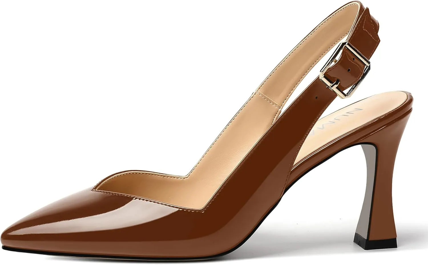 NUMALEO Womens Bridal Ankle Strap Pointed Toe Patent Buckle Fashion Spool High Heel Pumps Shoes 3.3 Inch