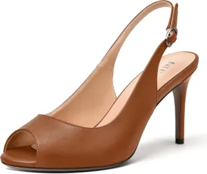 NUMALEO Womens Buckle Fashion Peep Toe Sexy Matte Slingback Evening Stiletto High Heel Pumps Shoes 3.3 Inch