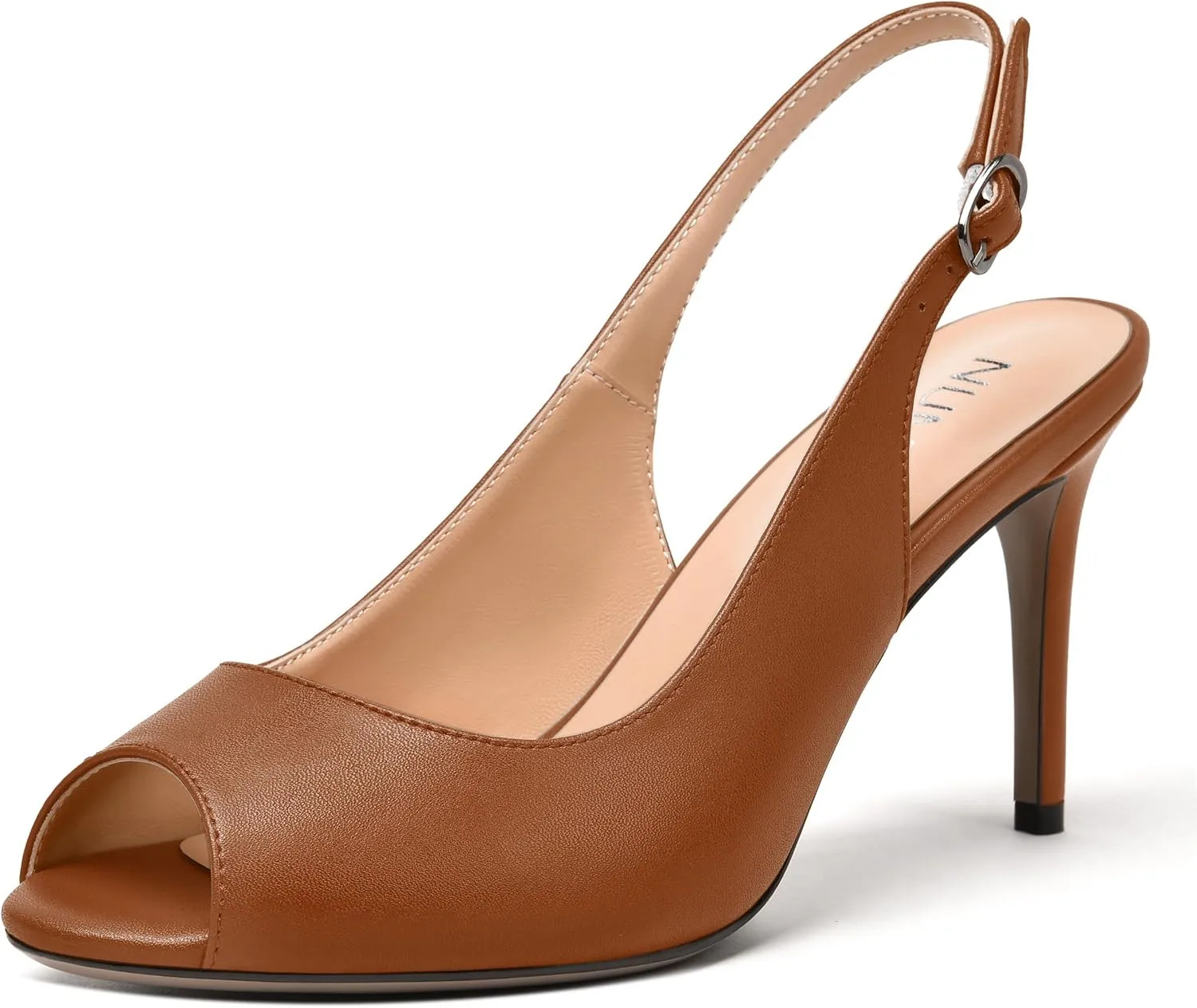 NUMALEO Womens Buckle Fashion Peep Toe Sexy Matte Slingback Evening Stiletto High Heel Pumps Shoes 3.3 Inch
