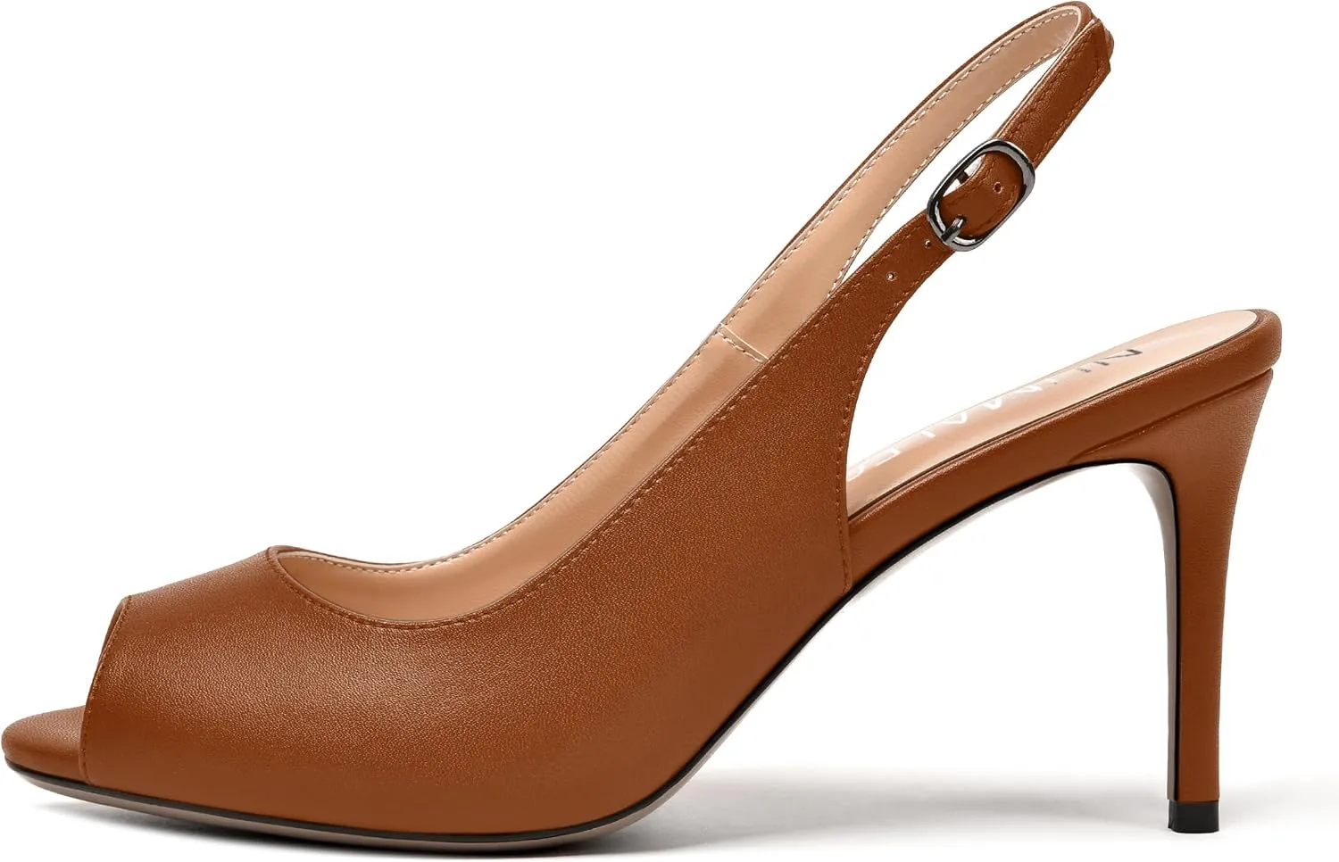 NUMALEO Womens Buckle Fashion Peep Toe Sexy Matte Slingback Evening Stiletto High Heel Pumps Shoes 3.3 Inch