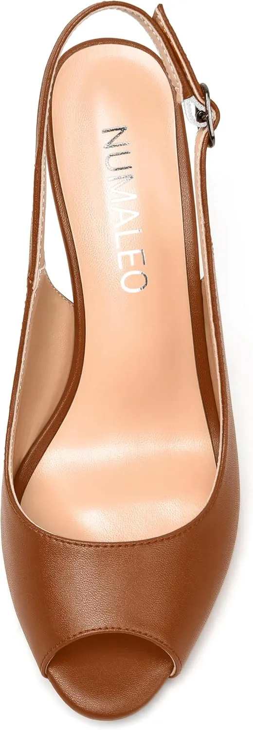 NUMALEO Womens Buckle Fashion Peep Toe Sexy Matte Slingback Evening Stiletto High Heel Pumps Shoes 3.3 Inch