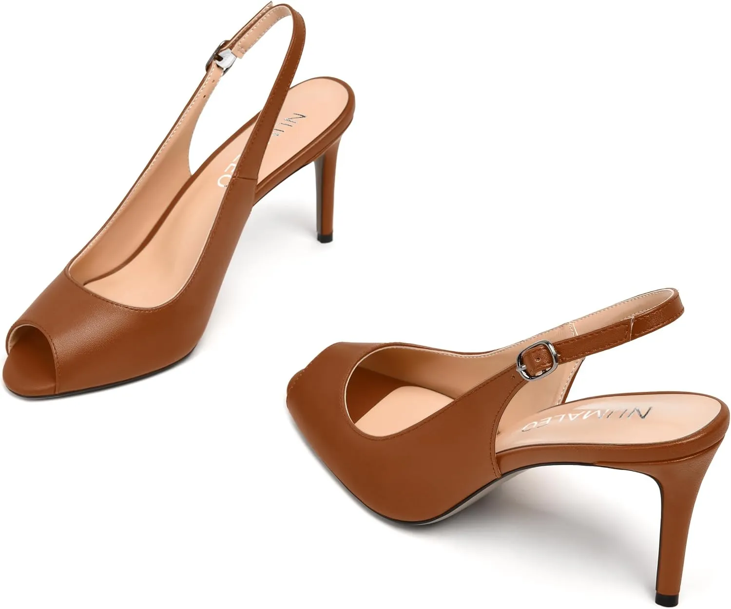 NUMALEO Womens Buckle Fashion Peep Toe Sexy Matte Slingback Evening Stiletto High Heel Pumps Shoes 3.3 Inch
