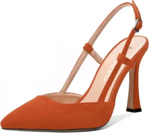 NUMALEO Womens Sexy Pointed Toe Suede Buckle Slingback Comfortable Evening Stiletto High Heel Pumps Shoes 4 Inch