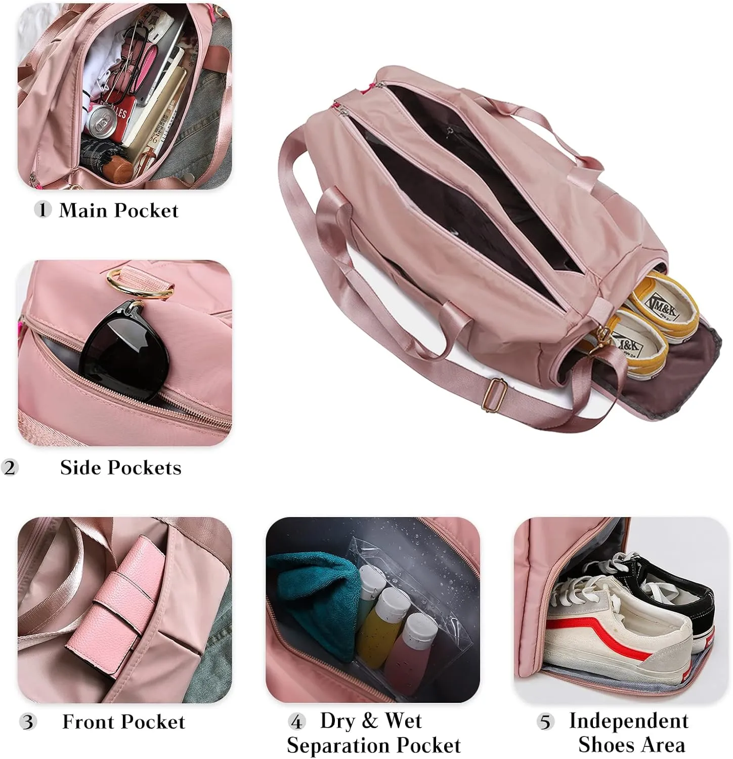 Nylon Travel Duffel Bag Sport Duffel Bag Weekend Shoulder Bag Women/Men Large Gym Tote Bag Ultra-Light Overnight Bag Carry On Luggage Hospital Bag with Shoes Compartment and Wet Pocket Khaki