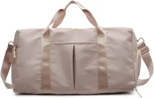 Nylon Travel Duffel Bag Sport Duffel Bag Weekend Shoulder Bag Women/Men Large Gym Tote Bag Ultra-Light Overnight Bag Carry On Luggage Hospital Bag with Shoes Compartment and Wet Pocket Khaki